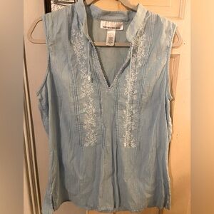 Light blue embroidered tank